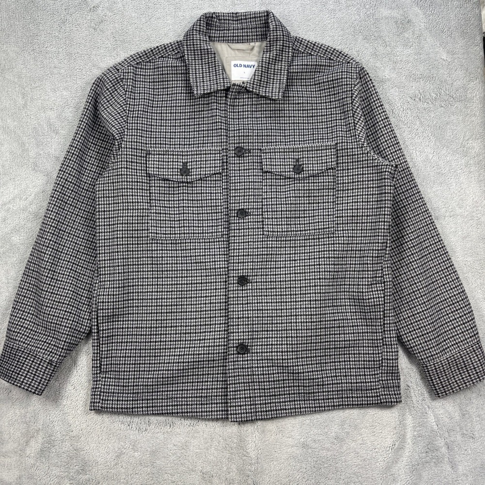 Old Navy Shacket Mens Large Black White Houndstooth Shirt Jacket Button Front